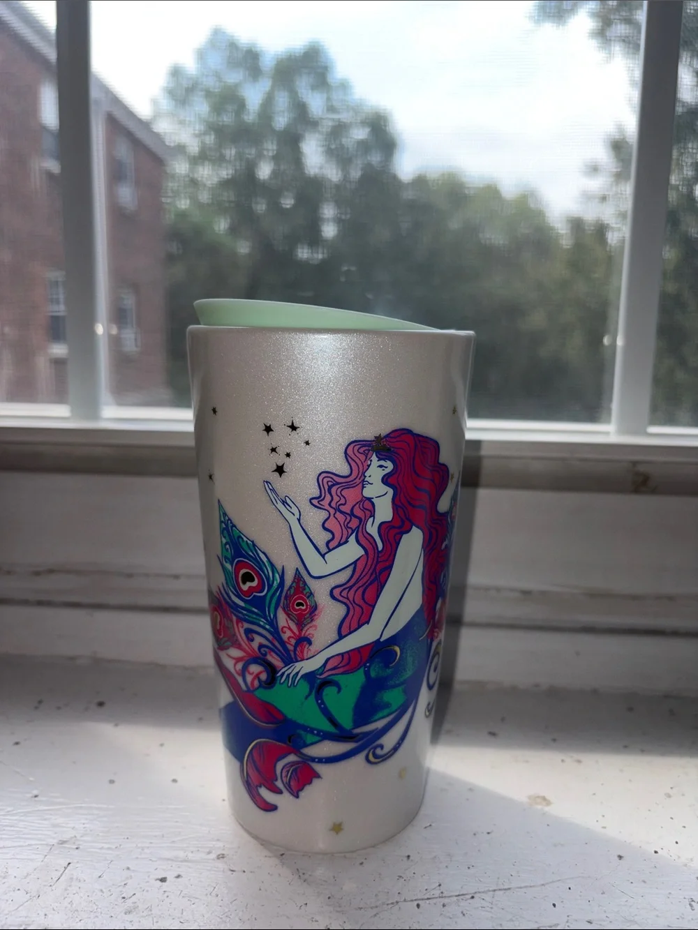 12oz Starbucks Pearlescent Mermaid Travel ceramic cup with sip lid